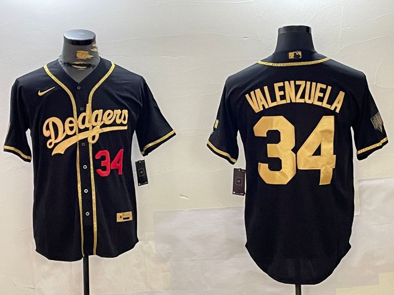Men Los Angeles Dodgers 34 Valenzuela Black Gold Game 2024 Nike MLB Jersey style 10294